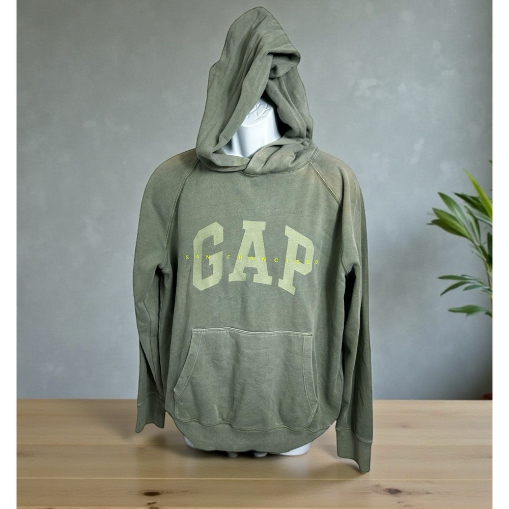 Women's GAP San Francisco Green Pullover Hoodie Sz Large Distressed Faded